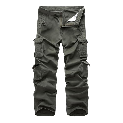 /LY4U Cargo Trousers for Men, 10 Pockets Combat Work Pants Men, Casual Cotton Hiking Outdoor Trousers, Green XL(Tag 34)