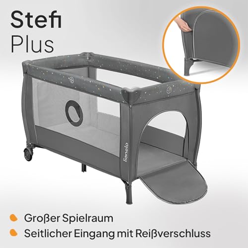 Lionelo Stefi Plus Reisebett bis 15 kg Babybett Kinderreisebett mit Matratze Seitlicher Eingang mit Reißverschluss Hochwertige Schaumstoffmatratze