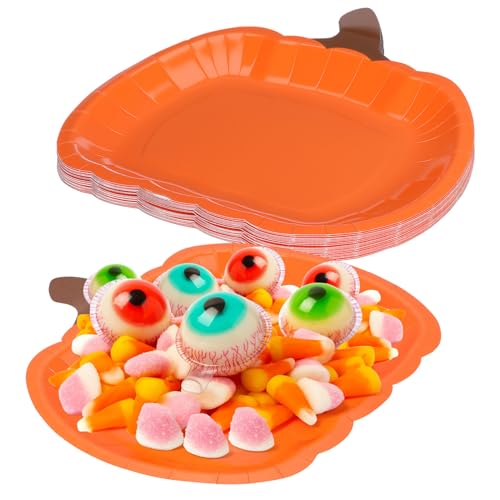 ノーブランド品 20pcs パンプキン形使い捨てパーティープレート ハロウィン秋収穫感謝祭ケーキデザート対応 紙皿家族ディナー用装飾用品