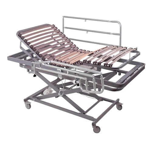 Ferlex - Cama articulada eléctrica con Carro Elevador y barandillas abatibles | Somier articulado de 4 Planos | Altura Regulable 43-83 cm (90x190 cm)