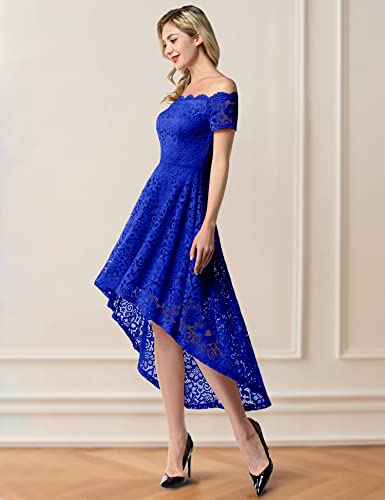 Dressystar Women's Lace Cocktail Dress Hi-Lo Off Shoulder Bridesmaid Swing Formal Party Dress 0042 RoyalBlue S
