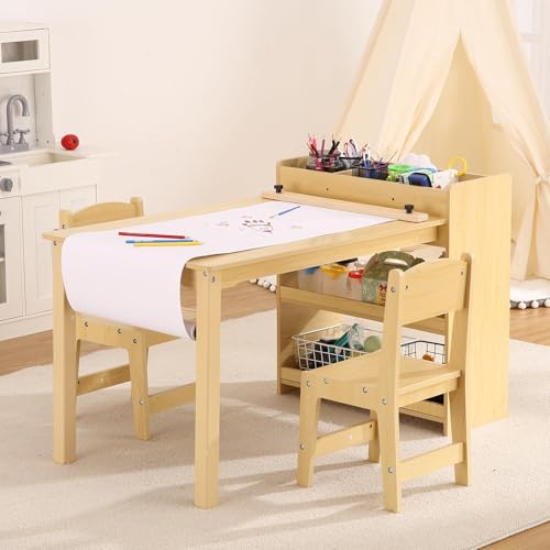 Bureau enfant en bois rose avec 2 chaises Zstar - 7