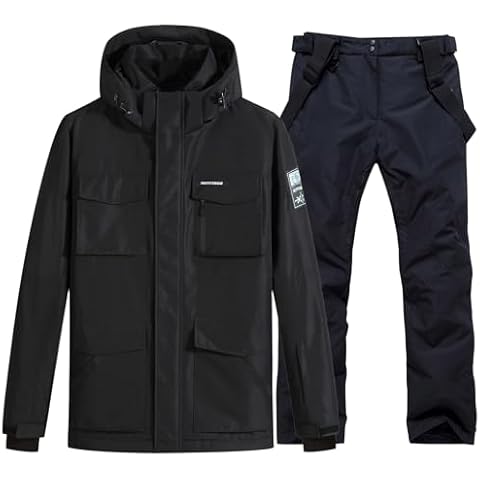 RIUIYELE Men's Ski Suits Windproof Snowboard Ski Jacket and Pants Set Insulated Snowsuit Winter Warm Snowboarding Snow Jackets Black + Black L Cover
