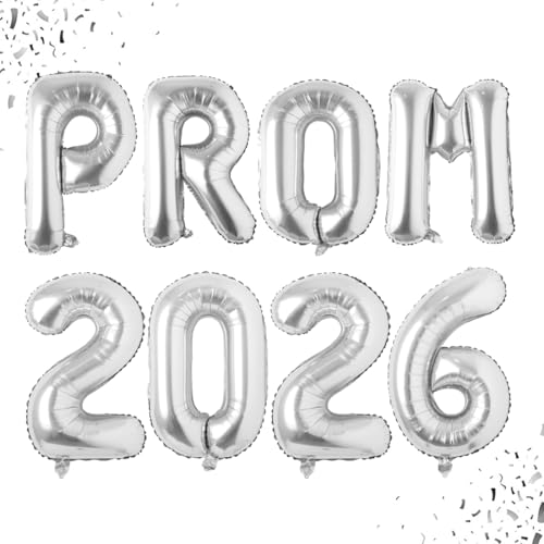 Prom 2026 Balloons Banner Silver 16 inch Mylar letter Balloons Prom 2026 Sign Decoration for Graduation Party Birthday Retirement Class of 2026 Congrats Grad Party Supplies