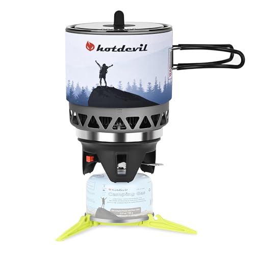1.2L Backpacking Camping Stove Cooking System with Piezo Ignition, Outdoor Portable Burner with Pot & Brackets Camp Stove Camping Stove Kit Propane, Ideal for Hiking Fishing Hunting