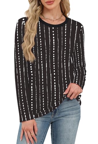 WIHOLL Womens Striped Long Sleeve Shirts Fall Outfits 2025 Color Block Tops Fashion Clothing Ribbed Crewneck Tee Blouses3