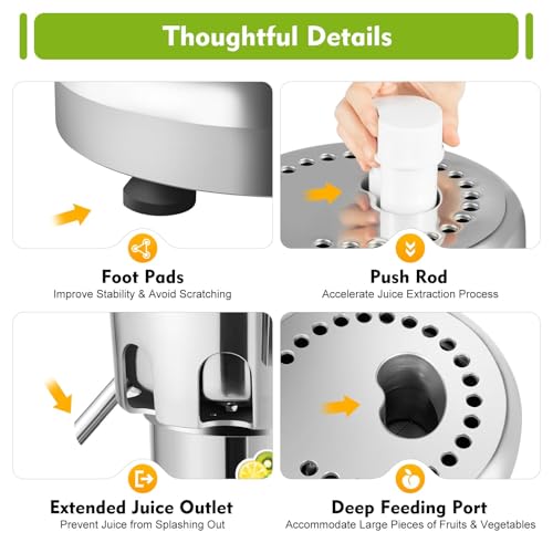 Treliamd Commercial Juice Extractor, 110V Heavy Duty Centrifugal Juicer Machine Electric Stainless Steel Whole Vegetable & Fruit Juice Maker Squeezer (80-100 kg/hr Juice Amount)
