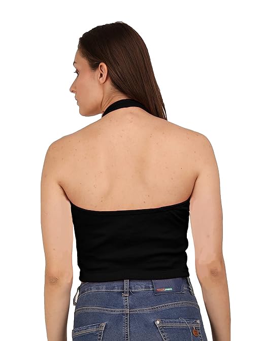 Image of SriSaras Women's Black & White Cotton Strechable Tank Tops /Crop Tops