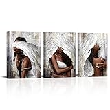sechars Angel Wall Art Canvas Black Woman with Angel Wings Painting Prints Modern African American Abstract Girl Pictures Artwork for Home Living Room Bedroom Decor (Small)