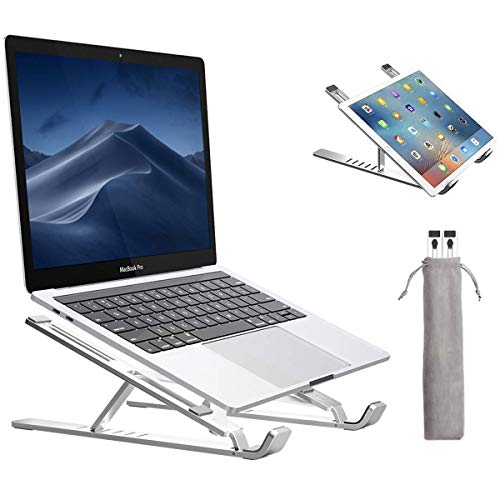 Licheers ノートパソコン スタンド 折りたたみ式 収納袋付き 高さ/角度調整可能 アルミ合金製 ラップトップ スタンド 軽量 放熱対策 滑り止め 10-17インチPC MacBook/iPad/ASUS/Samsung/Microsoft Surface/Sony/HP/Dell/Lenovo/lets note/dynabookに対応 - 銀色