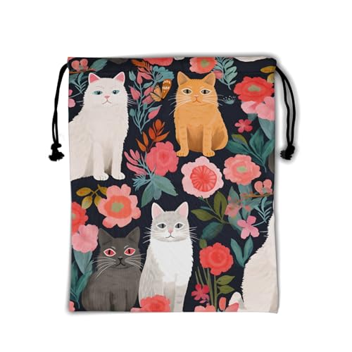Image of Nerxy Floral Cats Gymnastics Grip Bag - Pet Drawstring Grip Pouch for Gymnasts, Flowers String Bag, Adjustable Gym Drawstring for Travel Sports