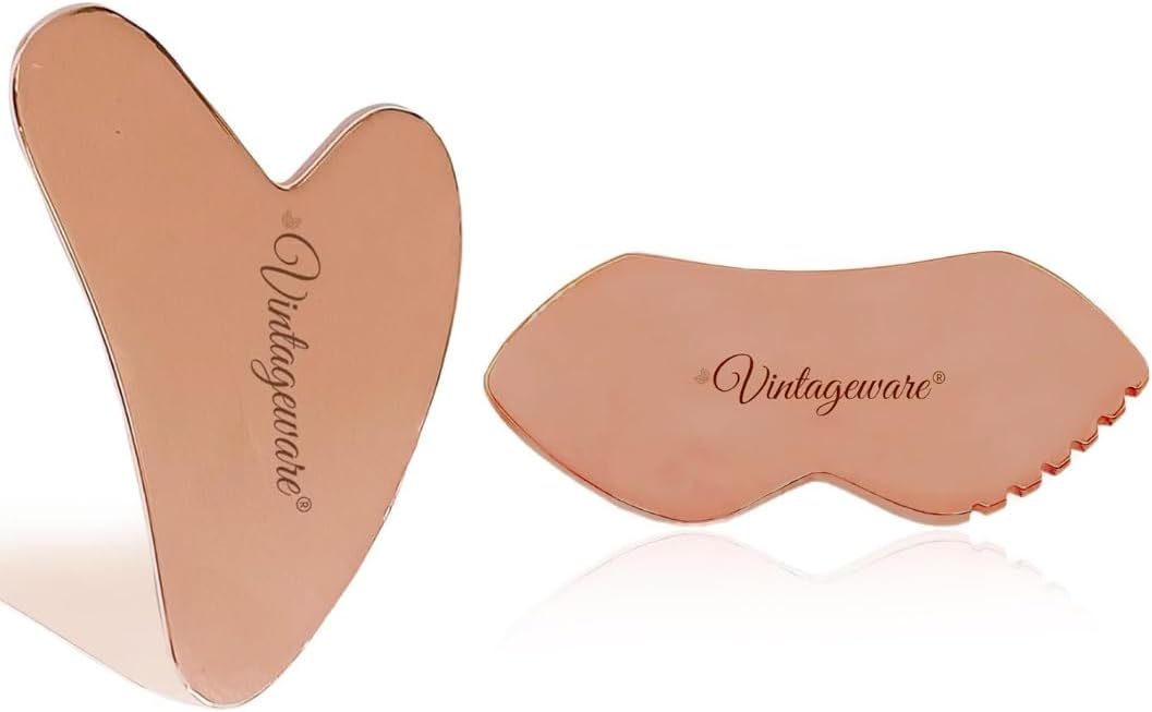 Vintageware® Copper Gua Sha Combo | Heart-Shape & Lip-Shape Massage Tools for Face & Body | Premium Set for Skincare, Pain Relief & Physical Therapy