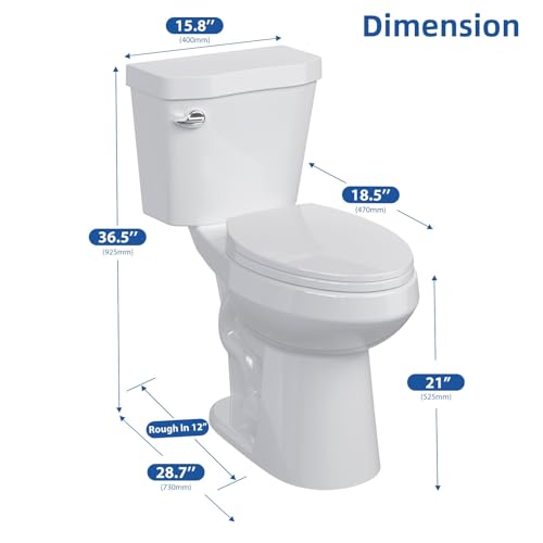 Two Piece Toilet, 21" Elongated Toilets for Bathrooms With Soft Close Seat, Extra Tall Height With 1.28 GPF Siphonic Flush Cotton White