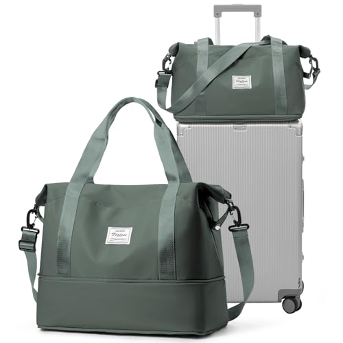 HPLQQ Bolsa de Viaje 40x20x25 Ryanair Bolsa Equipaje de Mano 40x30x20 de Fin de Semana de Deporte Mujer Impermeable Bolsa Gimnasio Bolso Maternidad Hospital con Capacidad Expandible,A03-Verde Militar