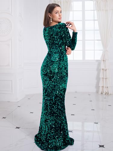 Image of Velvet Sequin Formal Evening Party Dress Sweatheart Bodycon Long Sleeve Maxi Gown