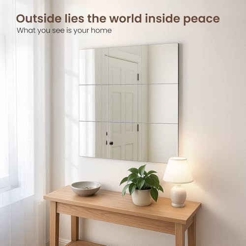 Shoze 6Pcs Self Adhesive Mirror 30x30x0.3cm Glass MirrorTiles Full Length MirrorTiles Adhesive Real Glass Frameless Wall Mirrors for Bathroom Living Room Kitchen (6pcs 30x30cm) - Image 6