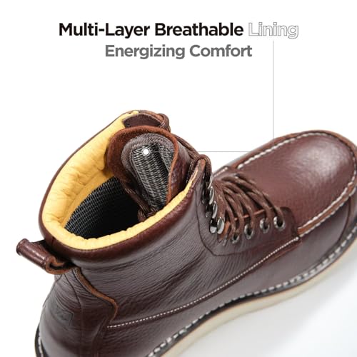 Image of SUREWAY Mens 8 inch Heavy Duty Waterproof Work Boots for Men - Composite Toe,EH Construction Industrial Safety Leather Boots,GoodyearWelt,Lace Up Wedge Moc Toe,Oil /Slip Resistant Comfortable Outsole