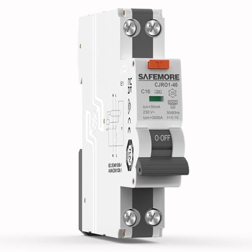 FI/LS-Schalter 1P+N 16A 30mA Typ A - SAFEMORE TÜV-zertifizierter RCBO Fehlerstromschutzschalter mit 6kA Schaltvermögen C16 Kurve C - DIN-Schienen-Montage
