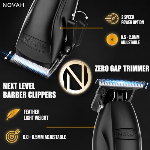 Novah® Professional Hair Clippers for Men, Professional Barber Clippers and Trimmer Set, Mens Cordless Hair Clipper for Barbers Haircut Kit Fade - Image 3