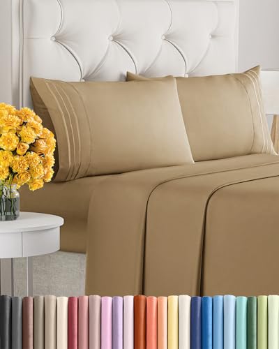 Image of Queen Size 4 Piece Sheet Set - Ultra Soft & Cooling Bed Sheets - Caramel | Fits 8 Inch to 16 inch Mattress, Wrinkle Free & Fade Resistant with Deep Pockets, Breathable, Comfy Hotel Luxury Bedding