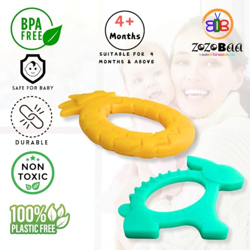 Image of Cute Shape Soft Silicone Teether for Baby Gums, Teething Toys for Babies, BPA Free, Pain-Relief, Non-Toxic, 100% Food Grade, Soothing, Easy to Grasp Chewable - Pineapple+Rabbit (Pack of 2)