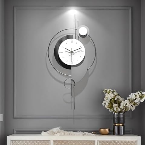 HEBOIX Decorative Wall Clock for Living Room,Large Modern Wall Clock,Digital Creative Clock Battery Operated for Living Room/Bedroom/Kitchen/Office Metal Wall Art Decor 17''x34.5'' Cover