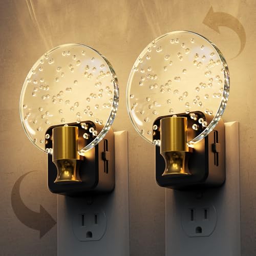 Image of L LOHAS LED Night Lights Plug into Wall, Dusk to Dawn Sensor, 3000K Soft White LED, 180 Rotating Acrylic Bubble Nightlight, 0-100lm Adjustable Brightness, 2-Pack for Bedroom, Bathroom, Hallway