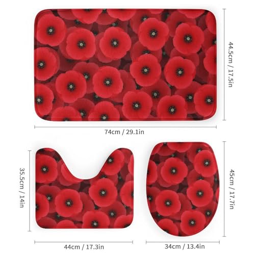 Rideau de douche imperméable et tapis antidérapant coquelicots pour douche