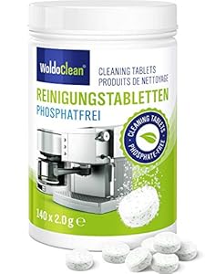 WoldoClean Tablettes nettoyantes sans phosphate pour cafetières automatiques, cafetières, Jura, Delonghi, Bosch, Siemens Seaco 140x