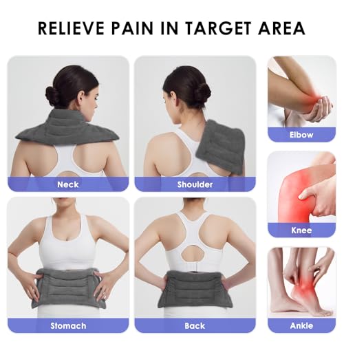 Image of Microwave Heating Pad for Pain Relief, 8 x 18 Grey | Moist Heat Pads for Neck, Shoulder, Back, Knee, Period Cramps, Rice Heat Pack Hot Compress, Reusable & Portable