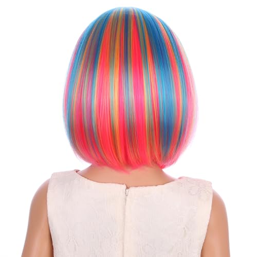 Image of PATTNIUM Colorful Bob Wig with Bangs Short Rainbow bob Wig Multicolor Wig Cosplay Party Synthetic Wig