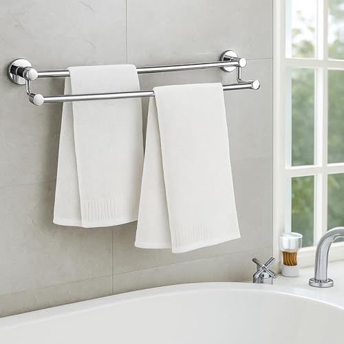 Image of Zureni Towel Rod for Bathroom Wall Mount 304 Grade Stainless Steel Double Rail Hanger Multipurpose Stand Bathroom Accessories Home Kitchen Washroom (Pack of 1, Silver, 1029)
