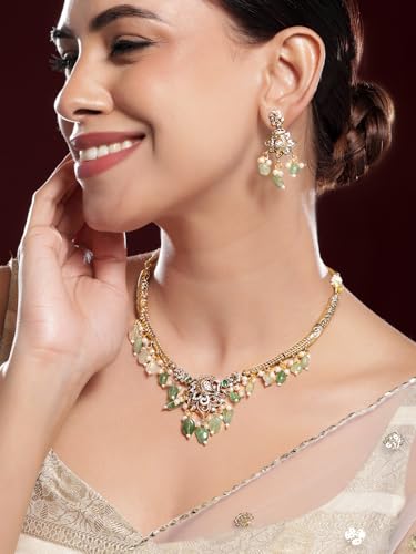 Image of Rubans Necklace Set American Diamond and Cubic Zirconia Ethnic Jewellery Gift for Women & Girls