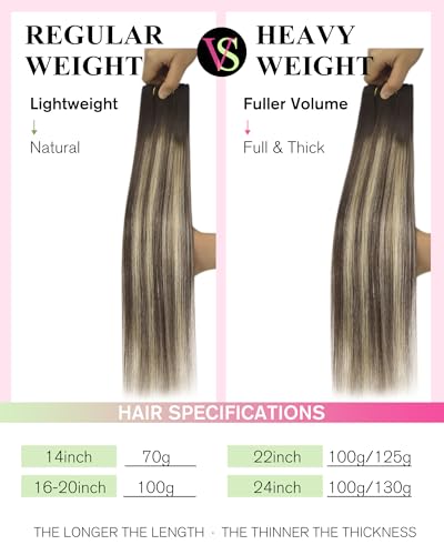 Image of YoungSee Brown Human Hair Extensions Sew in Chocolate Brown with Ash Blonde Balayage Weft Extensions One Piece Sew in Hair Extensions Human Hair for Natural Look 22 Inch 100g
