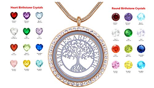 18K Gold Plated "Familes Are Forever" Pendant Birthstones Necklace, Family Tree Of Life Floating Locket,30Mm Round Stainless Steel Diy Charms Living Memory, Gift For Women Girls #TOP5