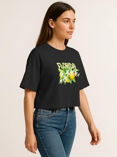Image of HELLCAT Beige Printed Loose Fit Crew-Neck Crop T-Shirt for Women