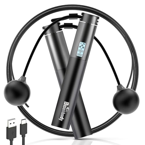 Bisonbody Smart Jump Rope Fitness Skipping Rope with App – 2 Function Modes – Classic 3m Rope & Ropeless Shortballs – Bluetooth Skipping Rope with Fitdays+ App for Seamless Progress Tracking