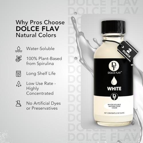 Image of Dolce Flav Natural White Food Coloring - 2 oz Liquid Whitening Dye from Palm Oil with Graduated Dropper | Water-Soluble | For Frostings, Fillings & Beverages | Kosher | Made in USA