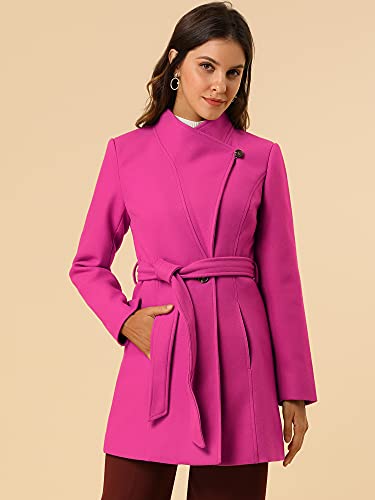 Image of Allegra K Women's Winter Elegant Stand Collar Overcoat Long Belted Pea Coat