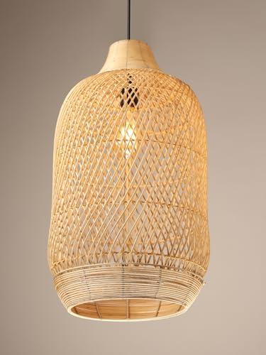 Image of Habere India-All the Cultures Fabricating India Ceiling Lamps for Living Room | Rattan Cane Hanging Lamp | Hanging Lights for Bedroom | Rattan Pendant Lights for Dining Room (D31 x H60 cm)