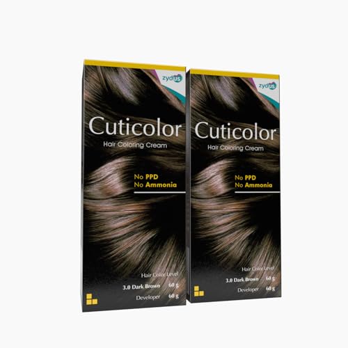 Cuticolor Permanent Hair Color Cream| Dr prescribed| Eco Mechanism for Preserving Scalp Health| No Ammonia| No PPD| Enriched with Portulaca & Boseivela Extracts – Dark Brown (120g) | Pack Of 2