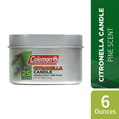 Coleman Pine Scent Citronella Candle with Wooden Crackle Wick - 6 oz Tin