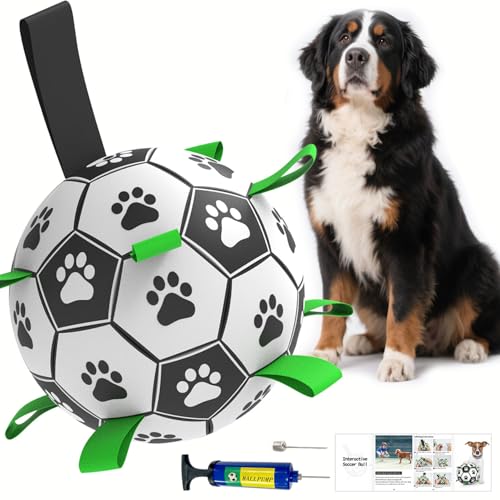 Image of Amasiver Dog Soccer Ball Toys, 9'' World Cup Dog Soccer Ball with Straps, Dogs Birthday Gifts, Water Toy, Herding Ball, Durable Balls for Large XLarge Pet, Outdoor Dog Toy (9 Inch-XLarge)