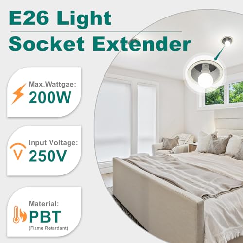 Image of DiCUNO E26 Socket Extender, E26 Standard Medium Base Lamp Bulb Socket Adapter of 5CM /1.97 Inch Extension, Max 200W, Light Bulb Extender, 2 Pcs (Pack of 3)