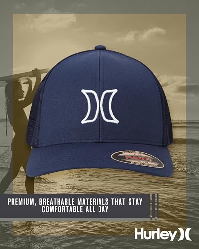 Image of Hurley Mens Trucker Hat - Lightweight Breathable Stretch Mesh Back Curved Bill Baseball Cap with 3D Front Icon Logo