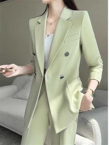Women Fashion Blazer Pantsuit Solid Jackets Straight Pants Two Pieces Set Female Formal Outfits3