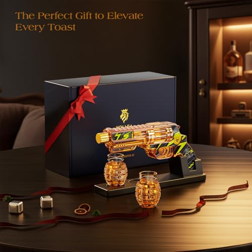 Image of Kollea Whiskey Decanter Set with Grenade-Shaped Shot Glasses, Anniversary Birthday Gifts for Men Who Have Everything, Whiskey Gifts for Father, Husband, Boyfriend & Military Enthusiasts, Green