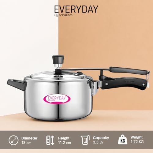 Image of Everyday Stainless Steel Pressure Cooker 3.5L & Tri-Ply Tadka Pan Combo | Mirror Finish Inner Lid Cooker | 13cm /550ml Heavy Gauge Tadka Pan | Long Wire Stand-Handle | Gas & Induction Compatible