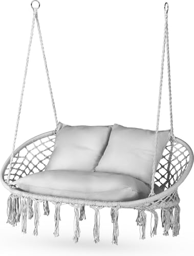 Outtec Fauteuil Suspendu 2 Personnes XXL avec 3 Coussins, Chaise Suspendue de jusqu'à 200 kg, Siège Suspendu Exterieur et Intérieur pour 2 Place, Fauteuil...