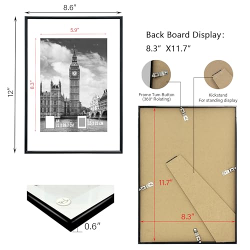 Image of GOmaize Front Loading Aluminum alloy Black Picture Frame A4 Set of 3 Wall and Table Mounting
